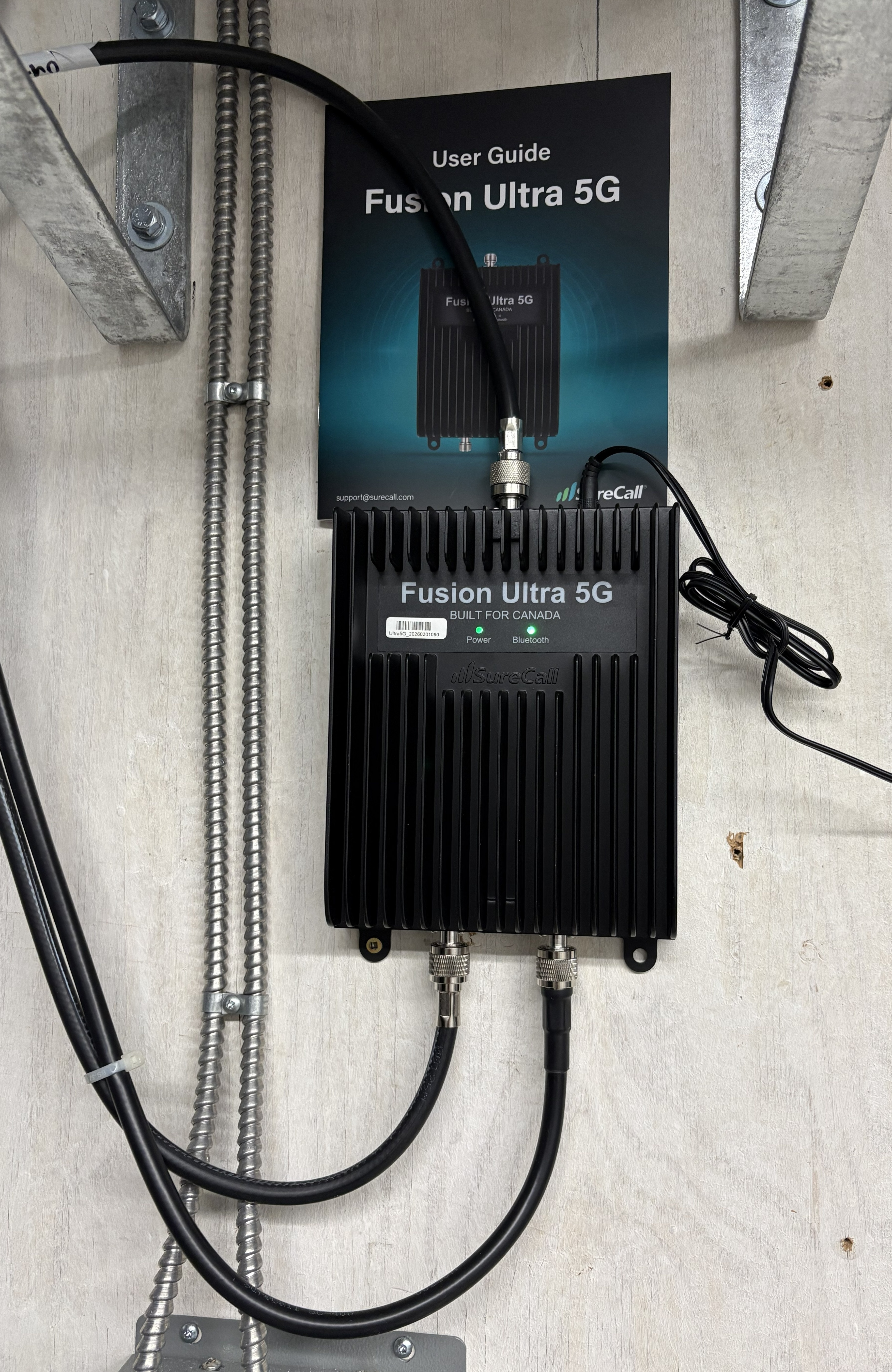 Fusion Ultra 5G booster mounted on site with connected cabling