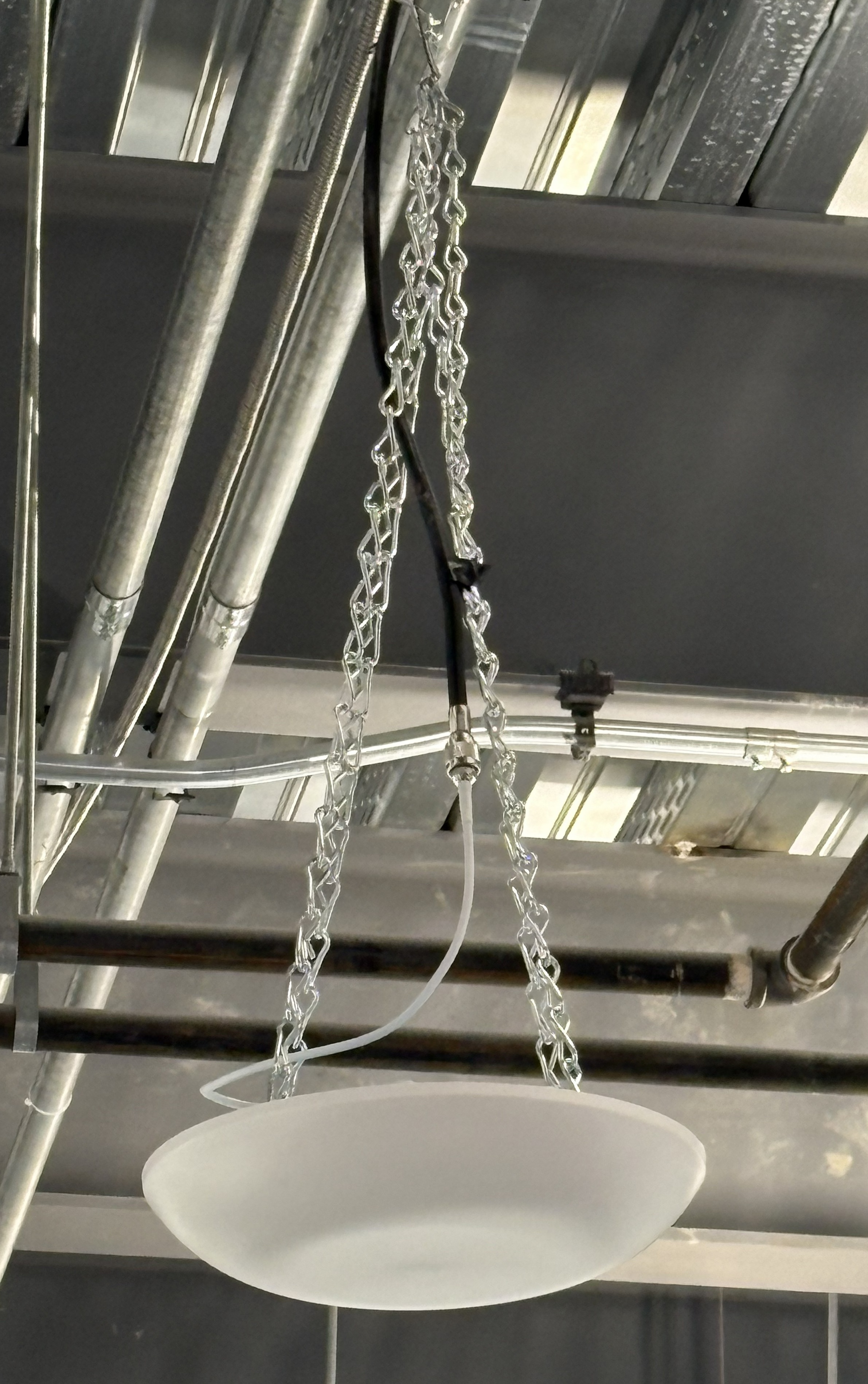 Indoor dome antenna suspended beneath the ceiling