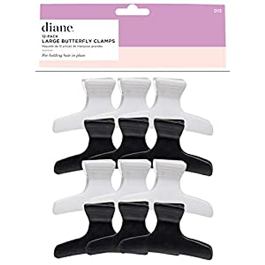 DIANE 12PK LARGE BUTTERFLY CLAMPS BLK/WHITE