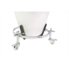 Front view of the Toca TFBSL-C Low Profile Barrel Stand showing adjustable grippers and locking casters.