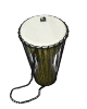 Angled view of the Toca Talking Djembe 10-inch showing talking drum tension cords and included carrying loop.