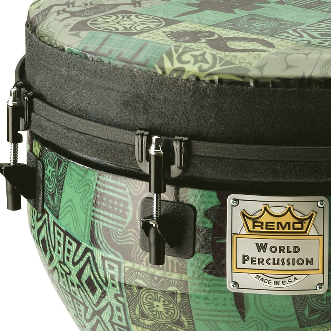 Remo Designer Series Key-Tuned Djembe, Green Kintekloth, Large