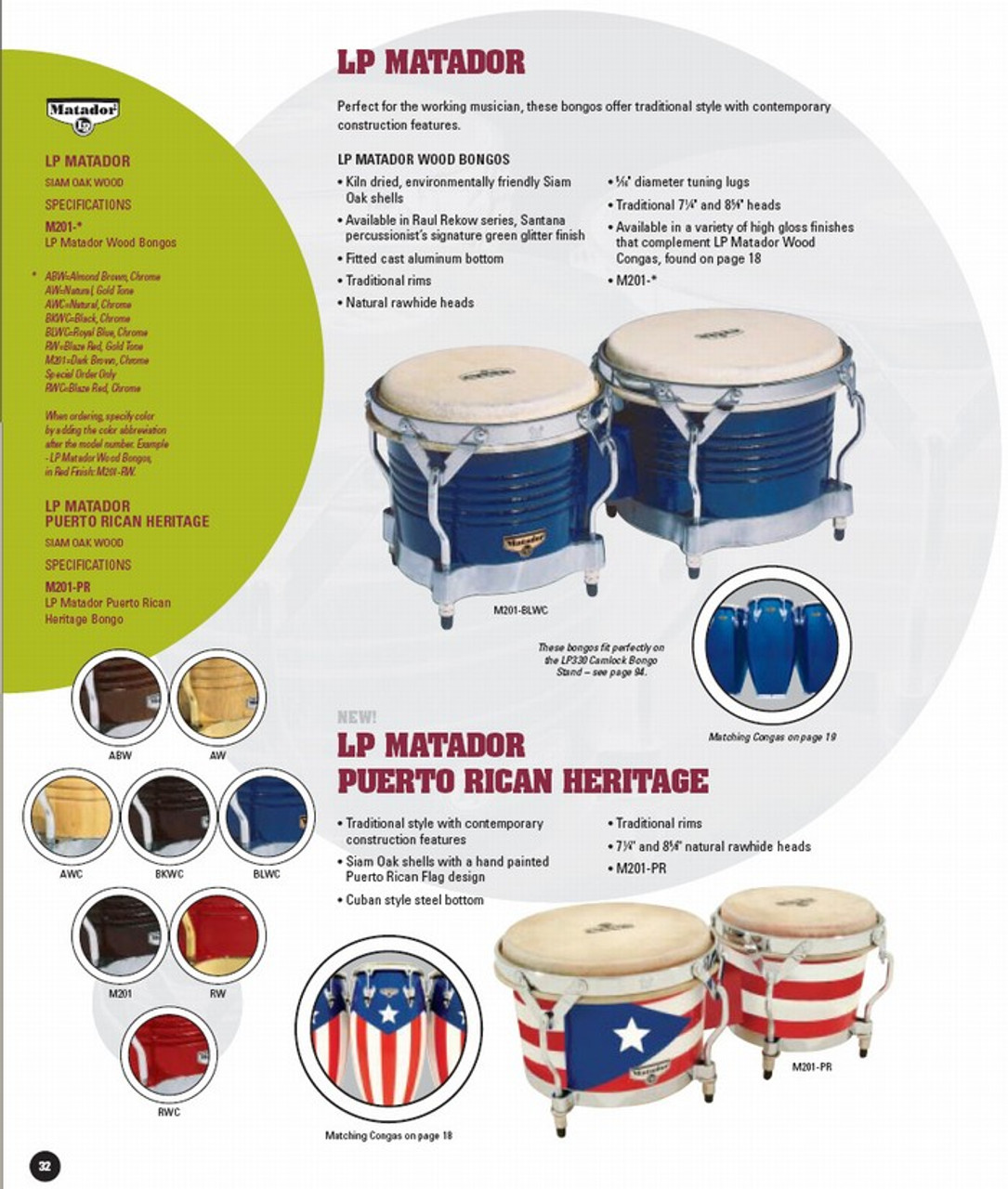 LP Matador Puerto Rican Heritage Wood Bongos - Free Shipping