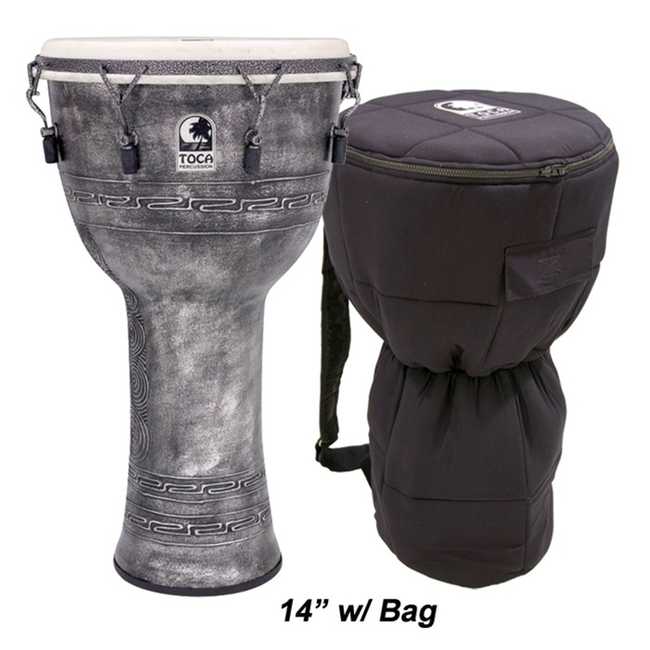 Toca Antique Silver Mechanically Tuned Djembe, Backpacker