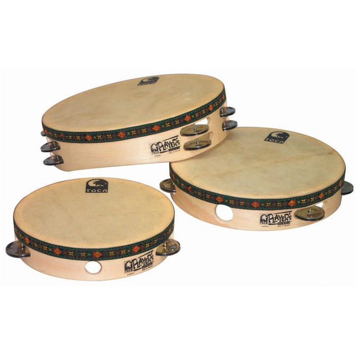 Toca Wood 9 in. Tambourine with Head, Steel Jingles (T1090H) - X8
