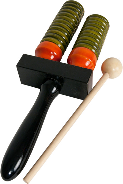 DOBANI Wooden Double Bell Agogo w/ Mallet - Green & Orange