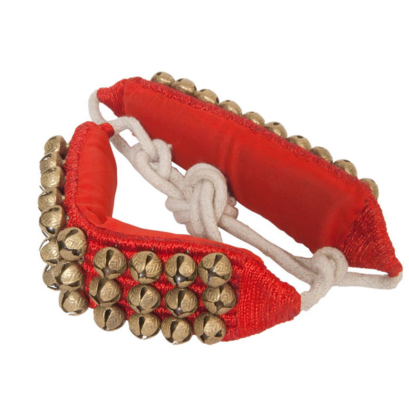 Mid-East Pad of 3-Row Round Ankle Bells - Pair - Red