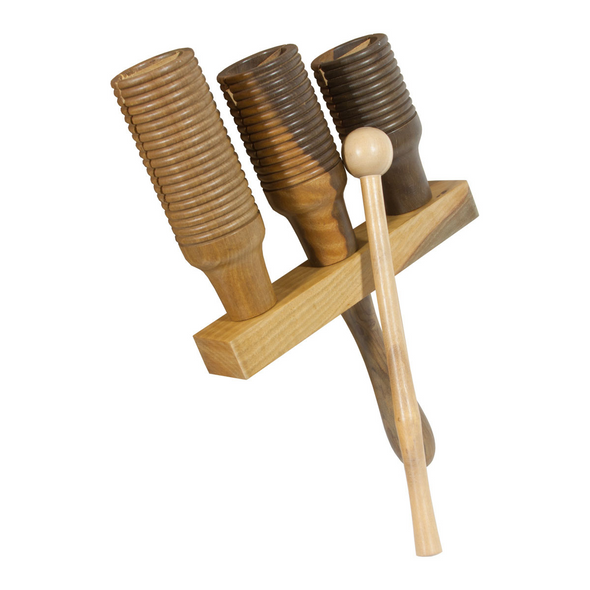 DOBANI 3-bell Wooden Agogo w/ Mallet, Walnut