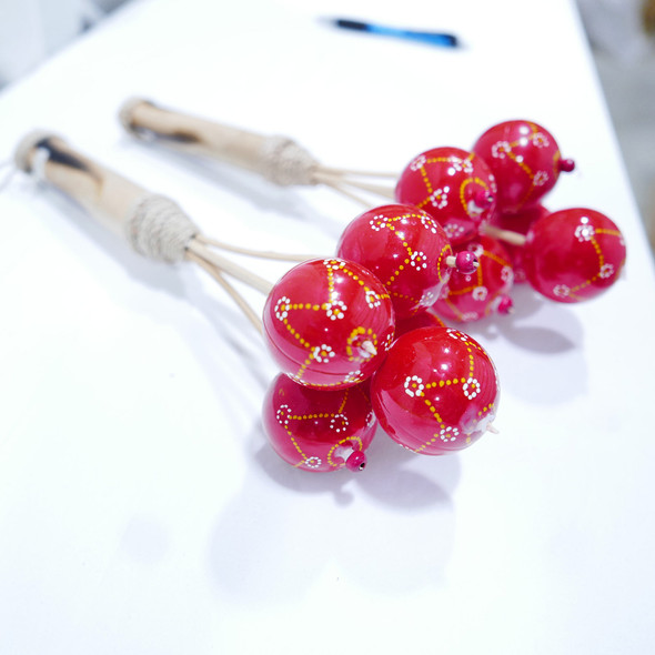 OPEN BOX: Hand Painted Rattlesnake Ball Shaker on Stick, Red - LOT OF 2