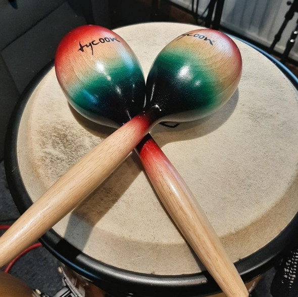 Tycoon Percussion TMPB-Y Beaded Plastic Maracas with Wooden Handle
