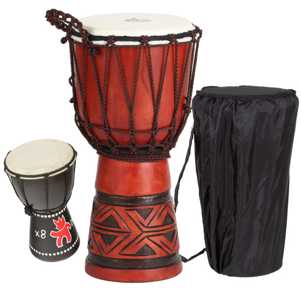 X8 Celtic Labyrinth Backpacker Djembe Drum with FREE Mini Djembe & Tote Bag