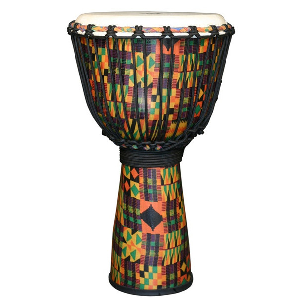 Kente Cloth Royal Djembe, 10" Head x 18" Tall