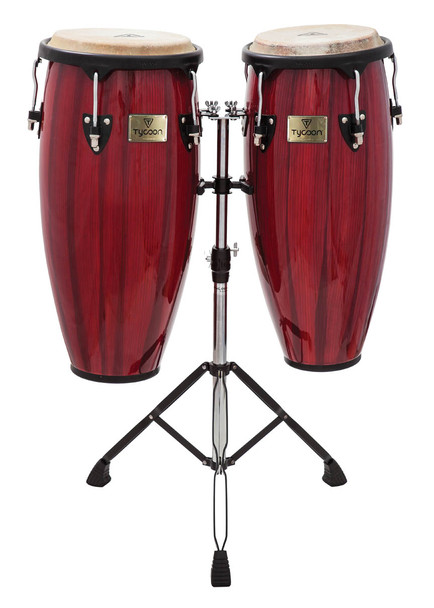 Tycoon Percussion Artist Hand-Painted Series Red Congas 10" & 11" with Double Stand