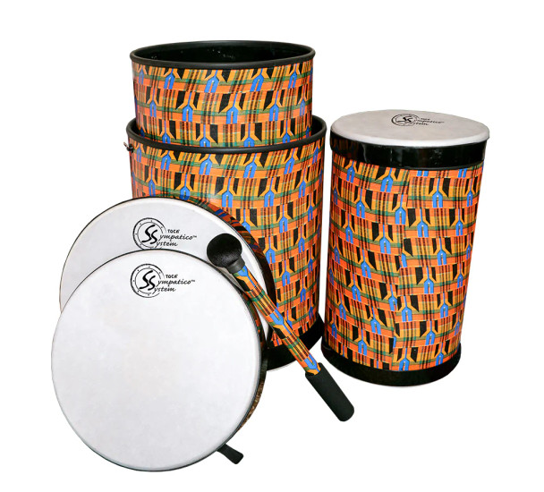 Toca Sympatico Nesting Djun Djun Set of 3 - 12"/14"/16", Kente Cloth Pretuned Fiber w/ Dot