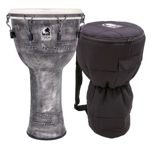 Toca Antique Silver Mechanically Tuned Djembe w/ Bag, 14 Inch