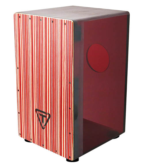 Tycoon Percussion Red Acrylic Cajon, Black Makah Burl Front Plate