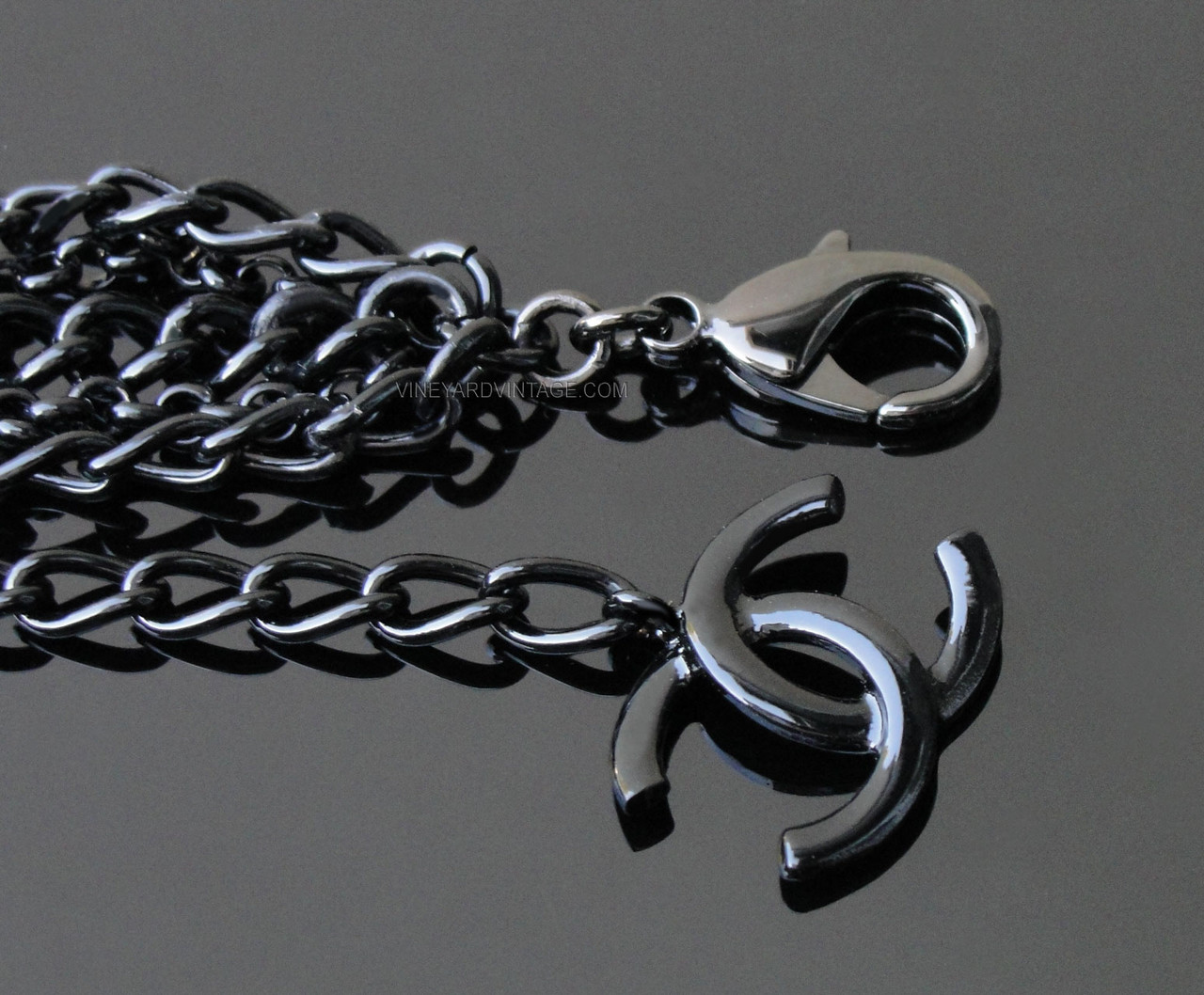 Silver Metal and Black Enamel CC Multi Charm Necklace, 2004