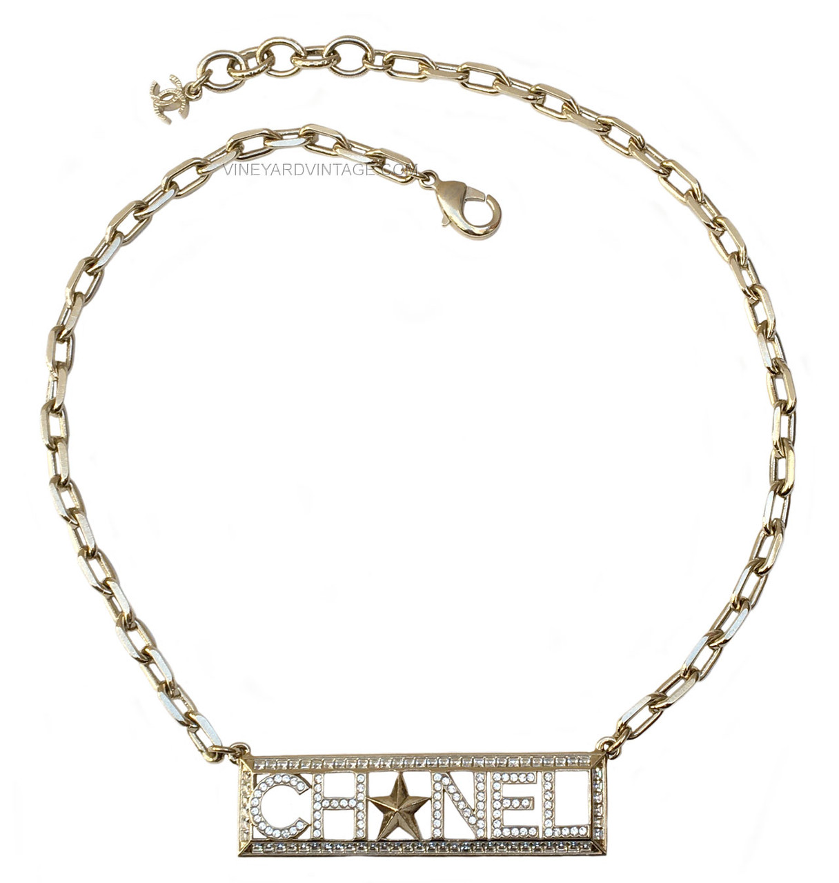 CHANEL CUBA CRUISE NAMEPLATE CRYSTAL & STAR NECKLACE