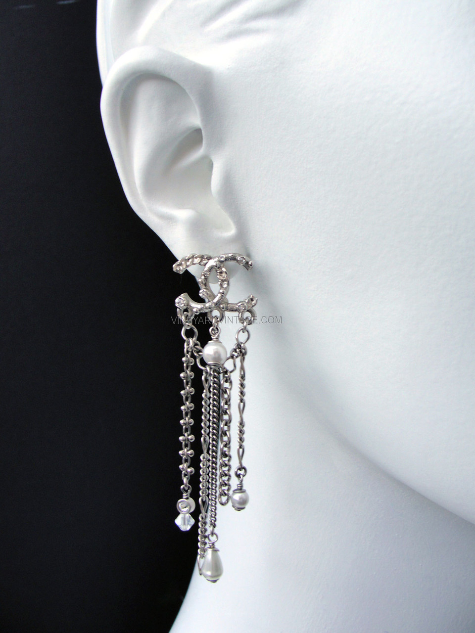 CHANEL, Jewelry, Chanel Cc Crystal Pearl Drop Earrings