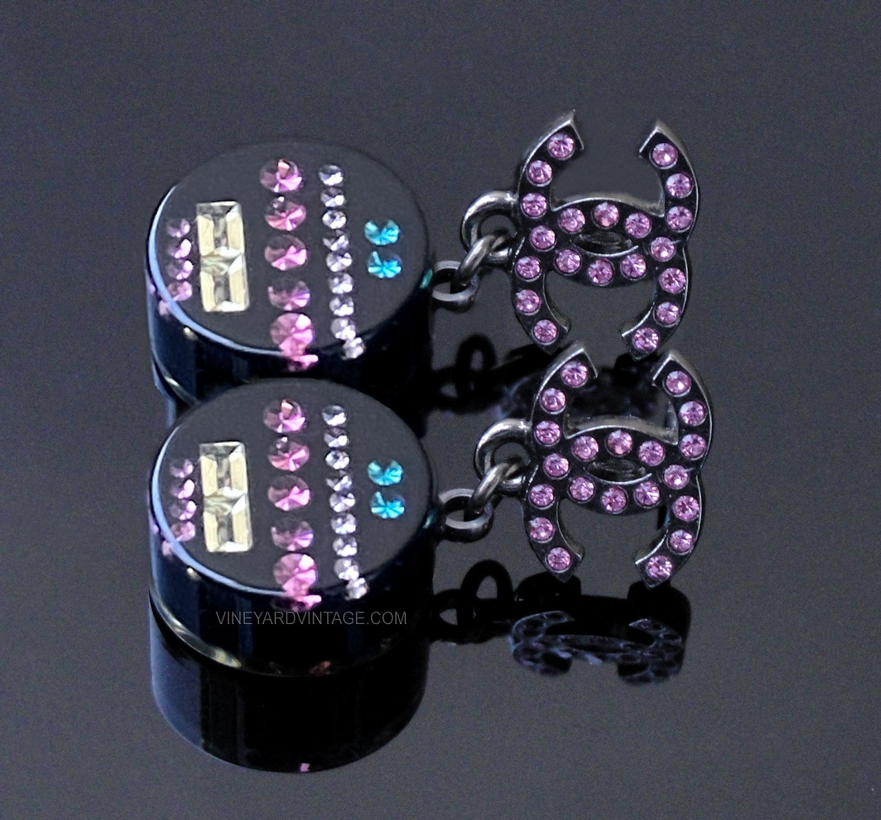 large geometric statement earrings in black and hot pink - Art-to-Wear by  Tatiana Palnitska