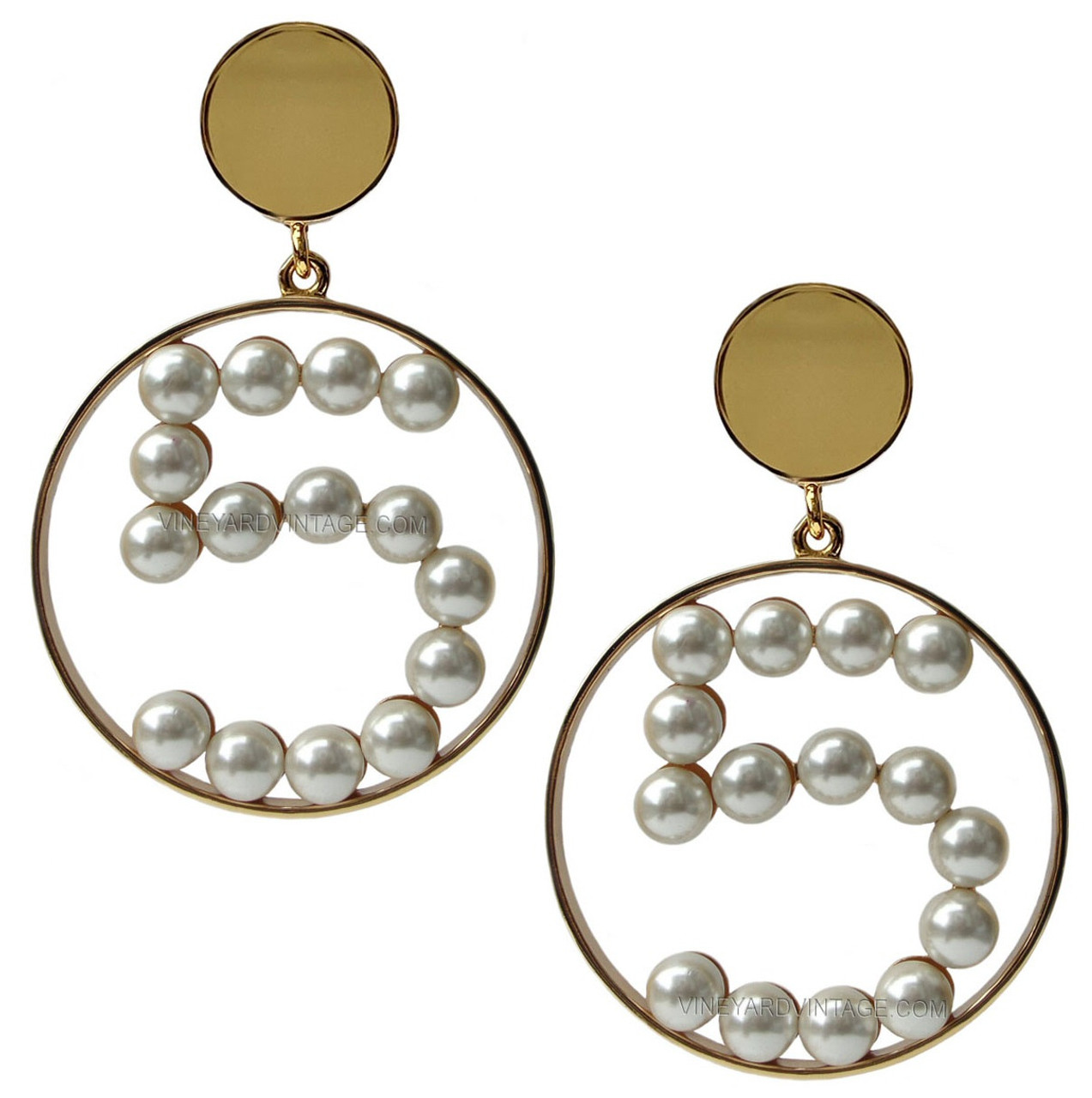 Chanel 80s Vintage Large Hoop Dangle CC Statement Earrings