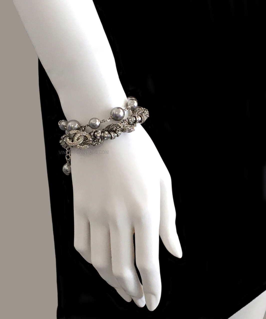 Chanel Double-Strand Pearl & Crystal CC Logo Twist Bracelet