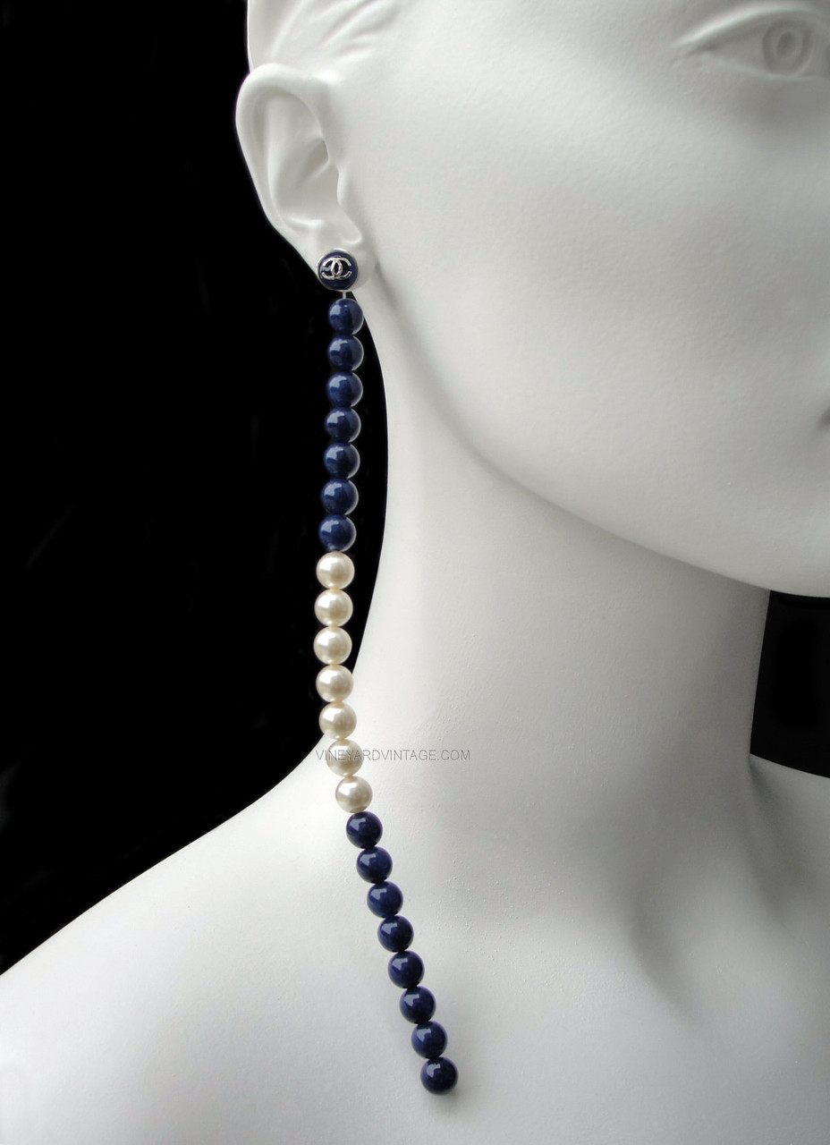 Chanel Blue Bead, Pearl & CC Logo Two-Way Earrings