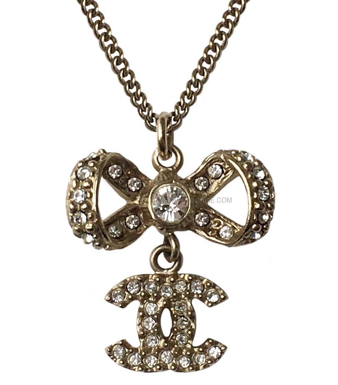 Chanel Silver CC Baguette Double Face Pendant Necklace