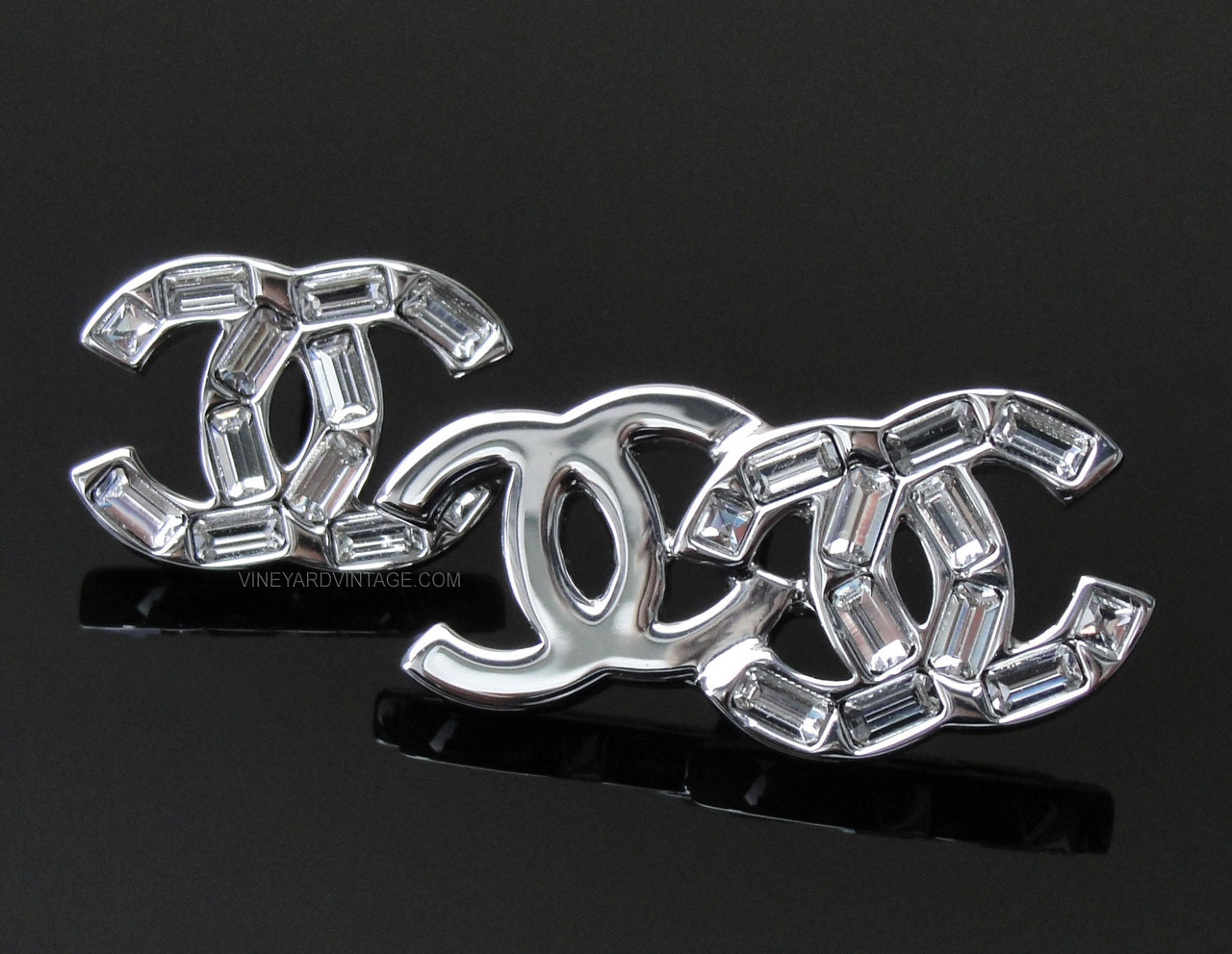 CHANEL DOUBLE & SINGLE CRYSTAL CC LOGO EARRINGS