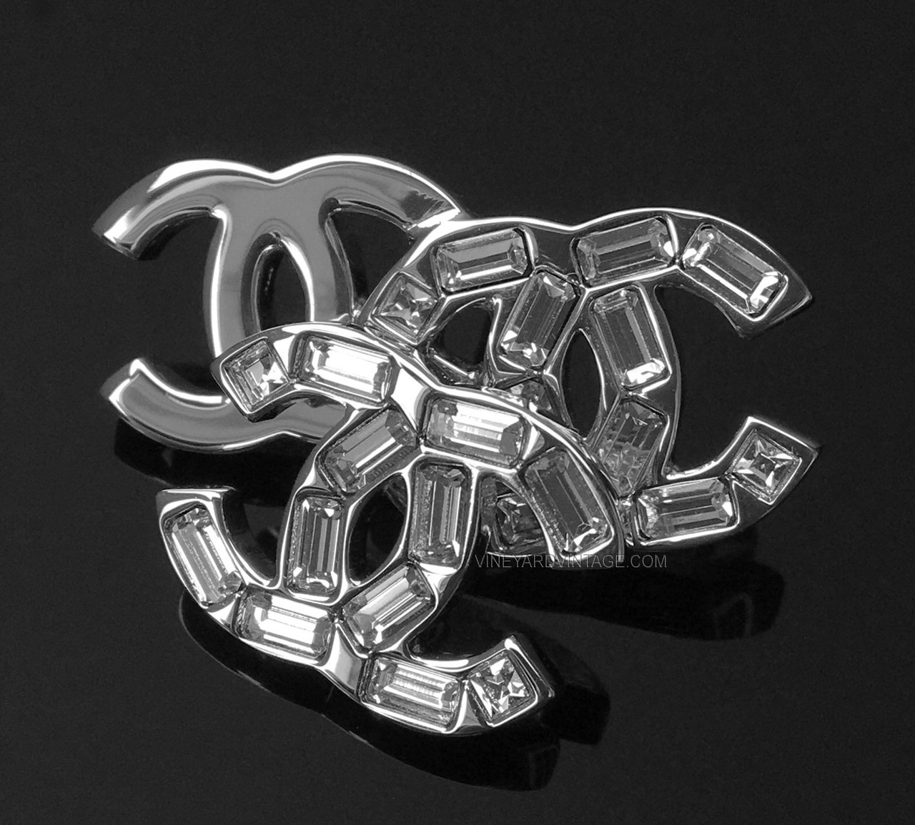 CHANEL DOUBLE & SINGLE CRYSTAL CC LOGO EARRINGS