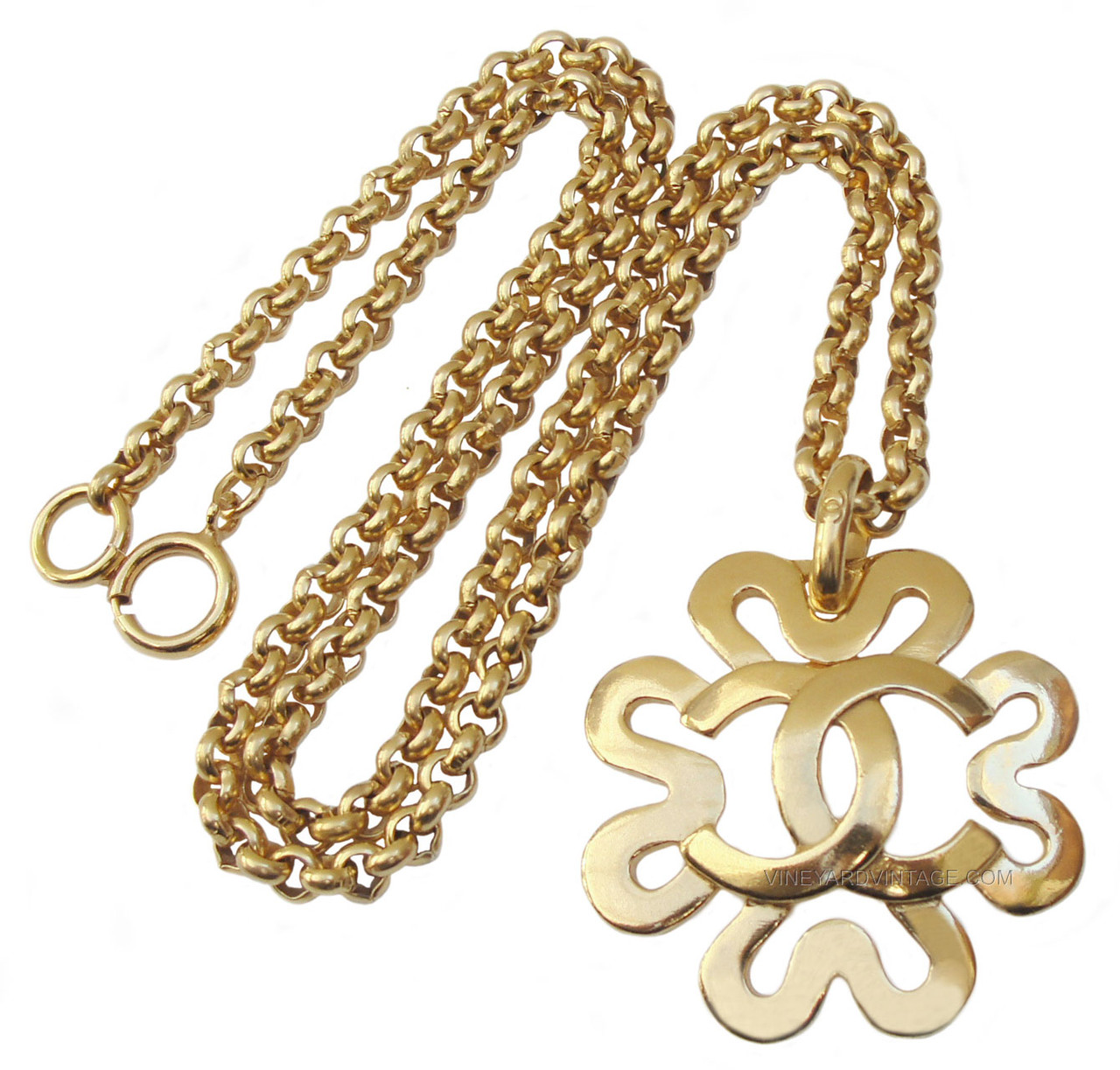 希少✨CHANEL Necklace Clover Vintage CHANEL 1995 LUCKY CLOVER & CC LOGO NECKLACE