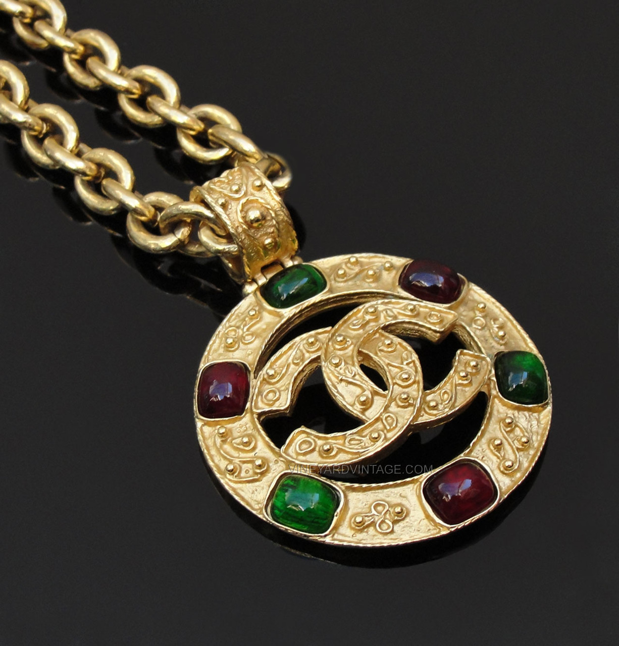 Chanel 1990's Gripoix Filagree Medallion CC Logo Necklace