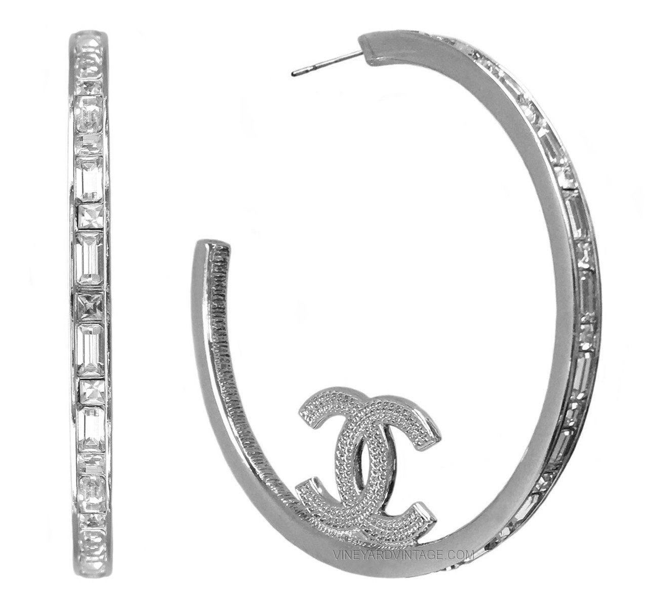 Chanel Cc Hoop Earrings Chanel White CC Faux Pearl Hoop Earrings