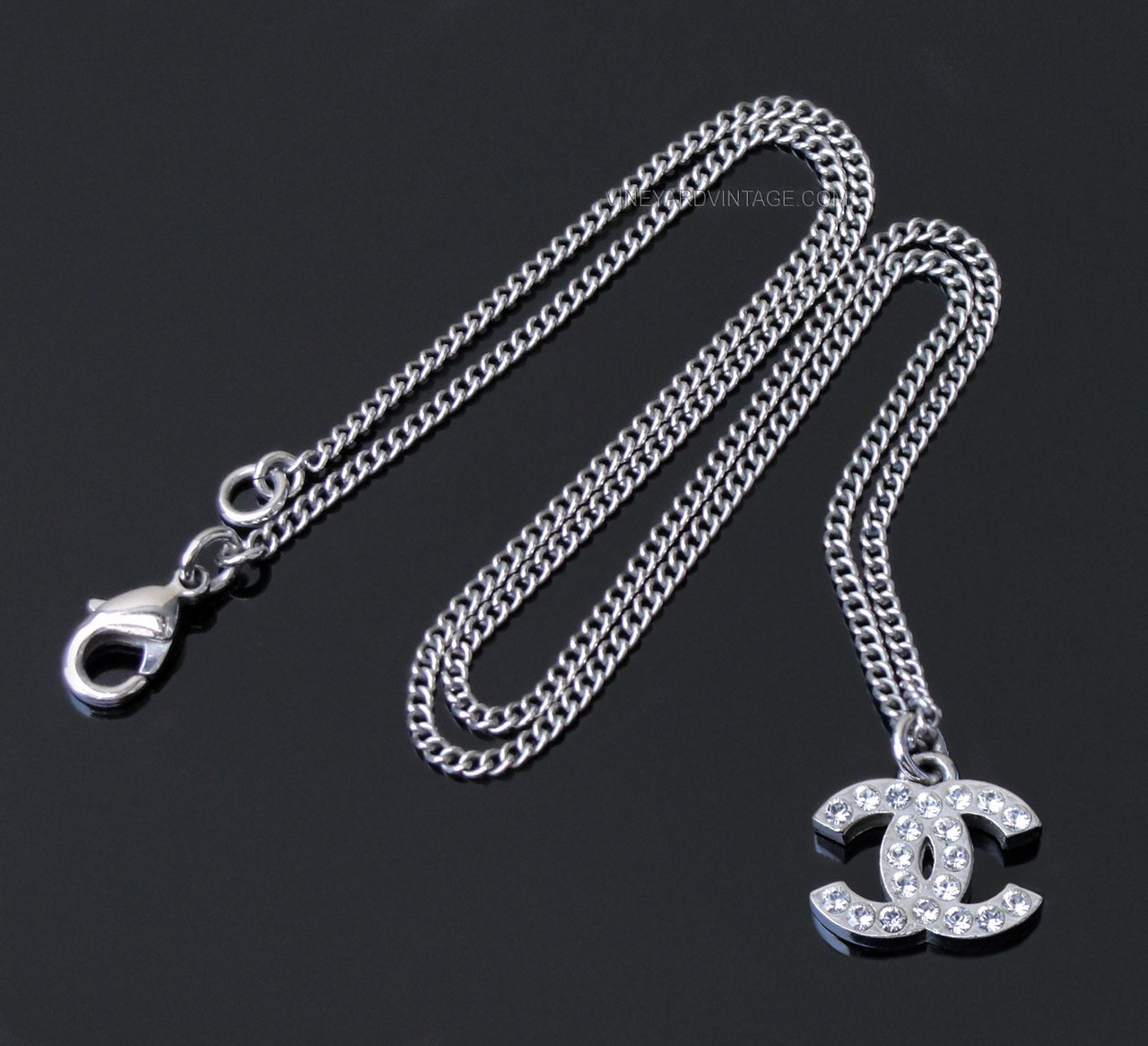 CHANEL CLASSIC CRYSTAL FILLED CC LOGO PENDANT NECKLACE