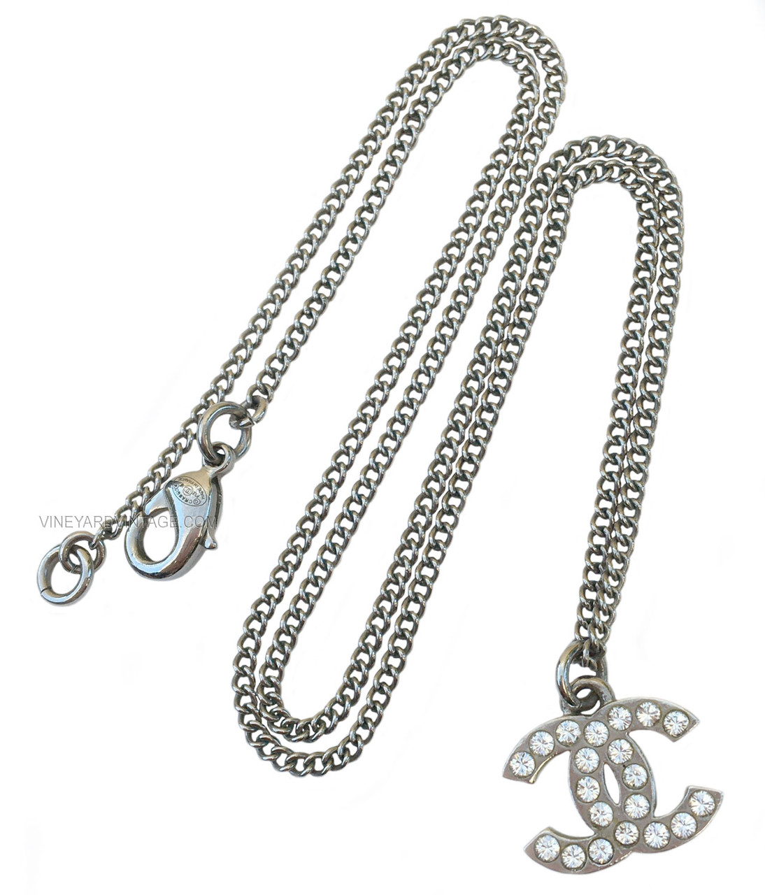 CHANEL CLASSIC CRYSTAL FILLED CC LOGO PENDANT NECKLACE