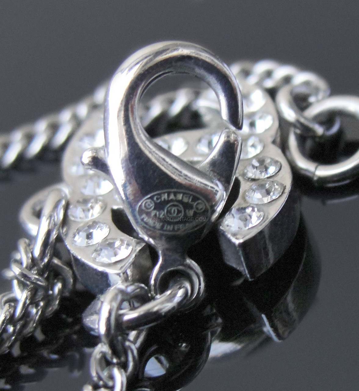 CHANEL CLASSIC CRYSTAL FILLED CC LOGO PENDANT NECKLACE