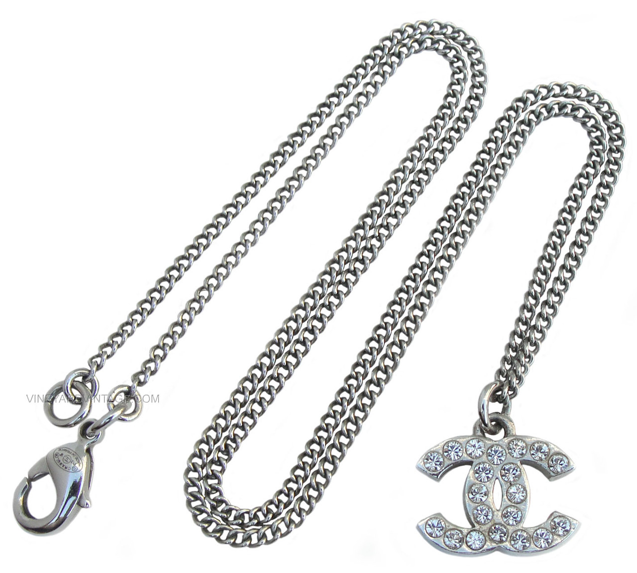 CHANEL CLASSIC CRYSTAL FILLED CC LOGO PENDANT NECKLACE