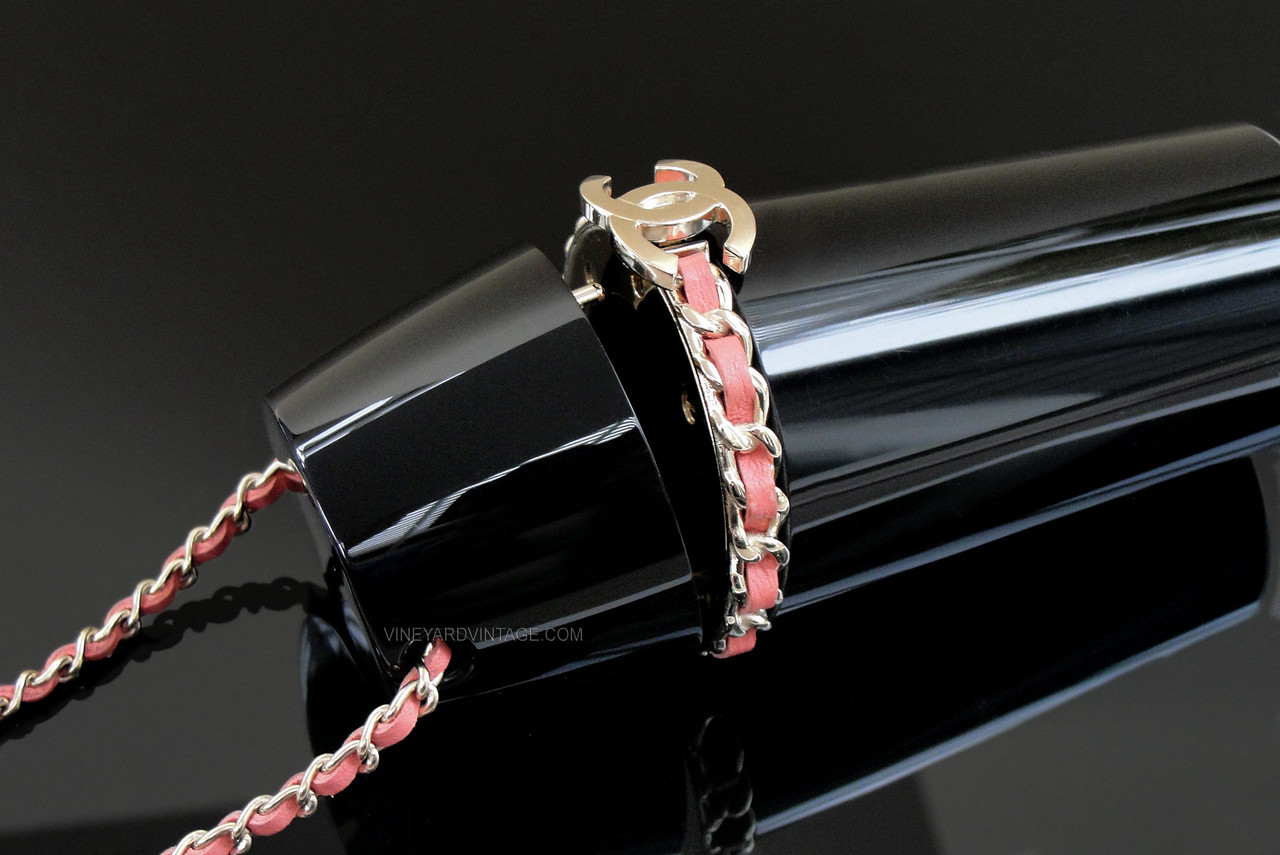 CHANEL RARE BLACK RESIN & PINK LAMBSKIN LIPSTICK CASE NECKLACE