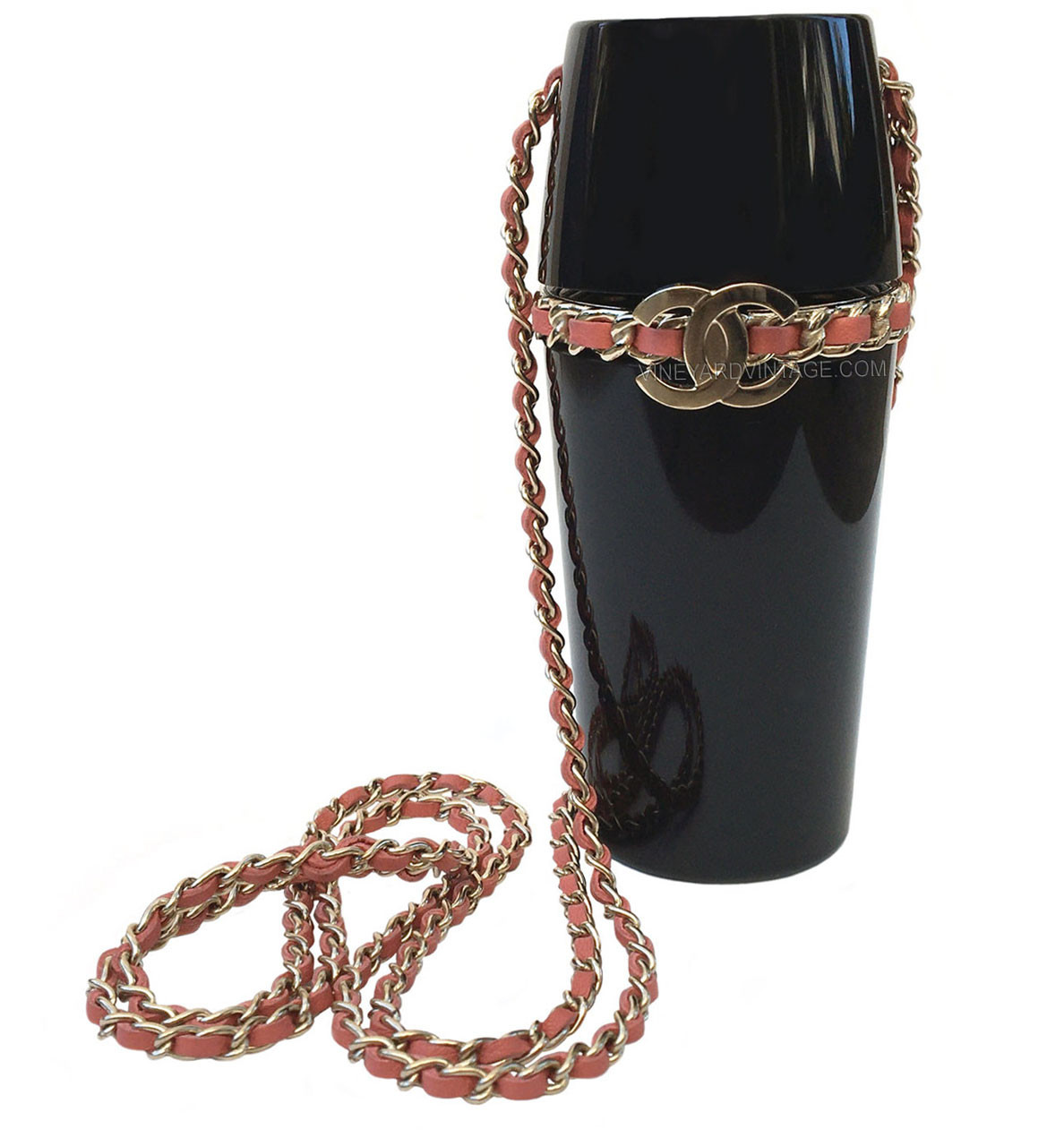 CHANEL RARE BLACK RESIN & PINK LAMBSKIN LIPSTICK CASE NECKLACE