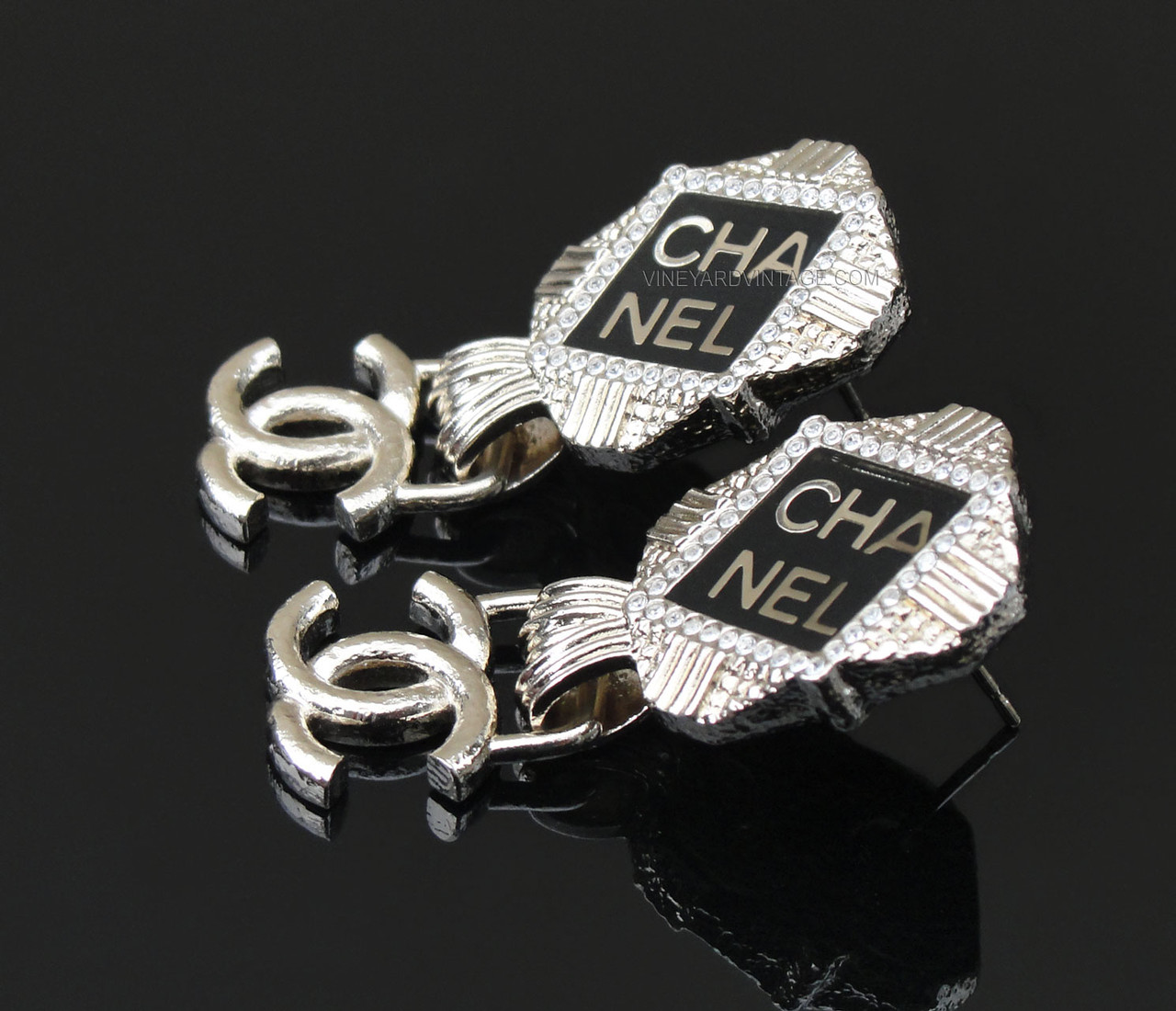 Chanel Métiers d'Art Black & Gold Dangling CC Logo Earrings
