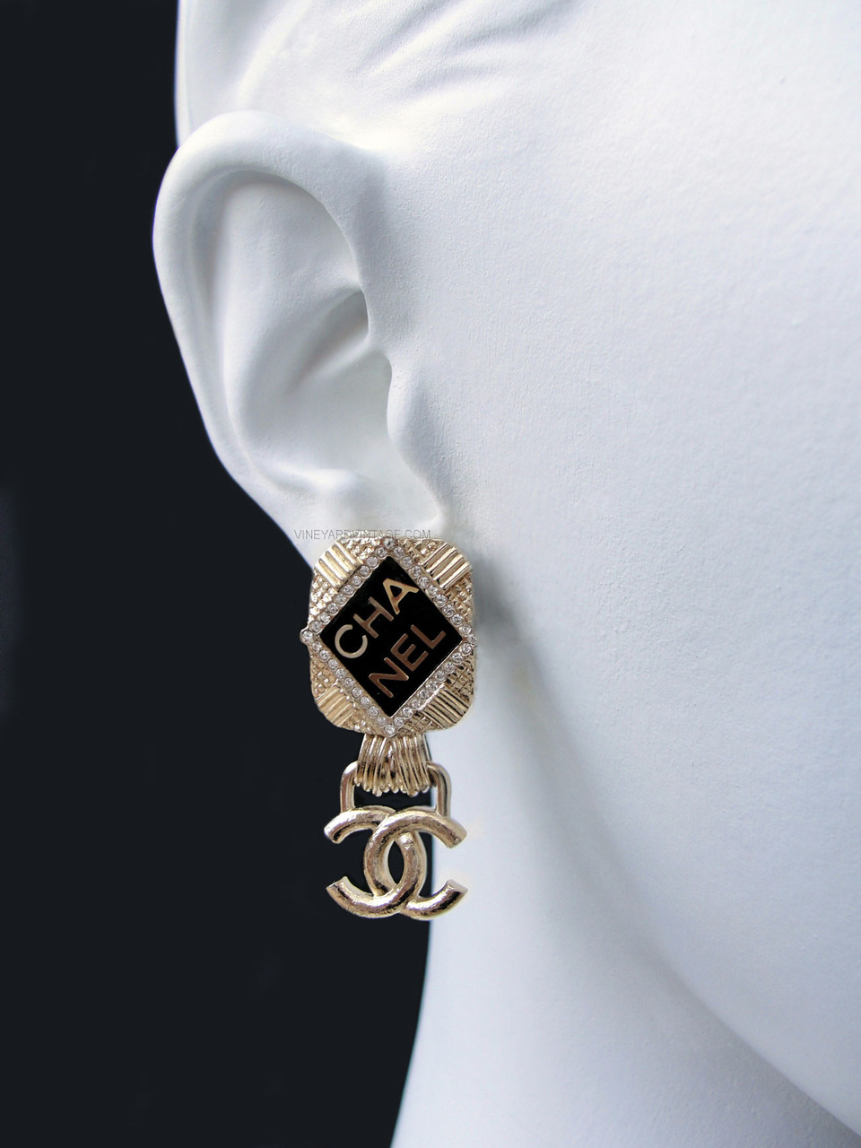 Chanel Métiers d'Art Black & Gold Dangling CC Logo Earrings