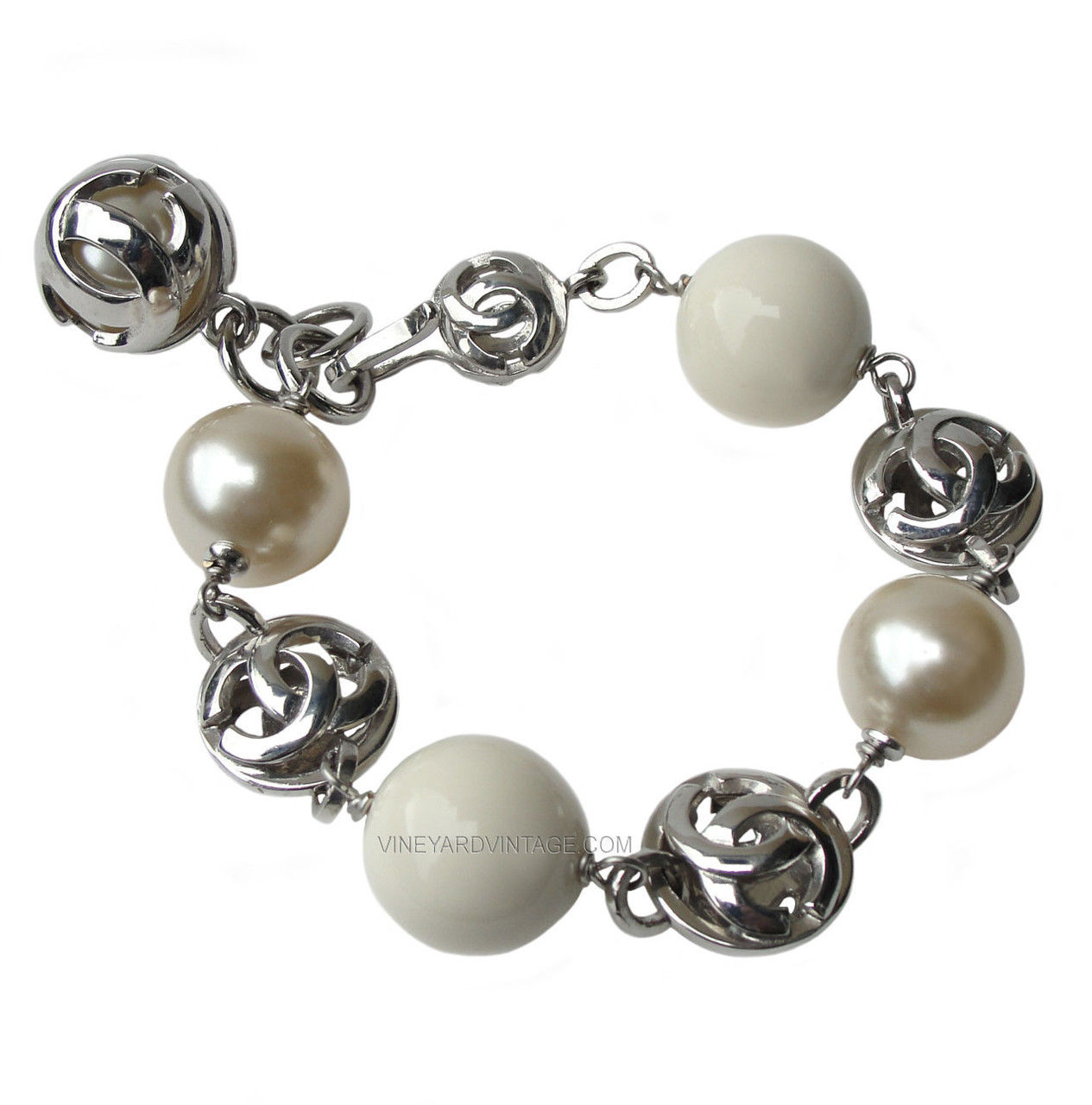 White CC Pearl Button bracelet