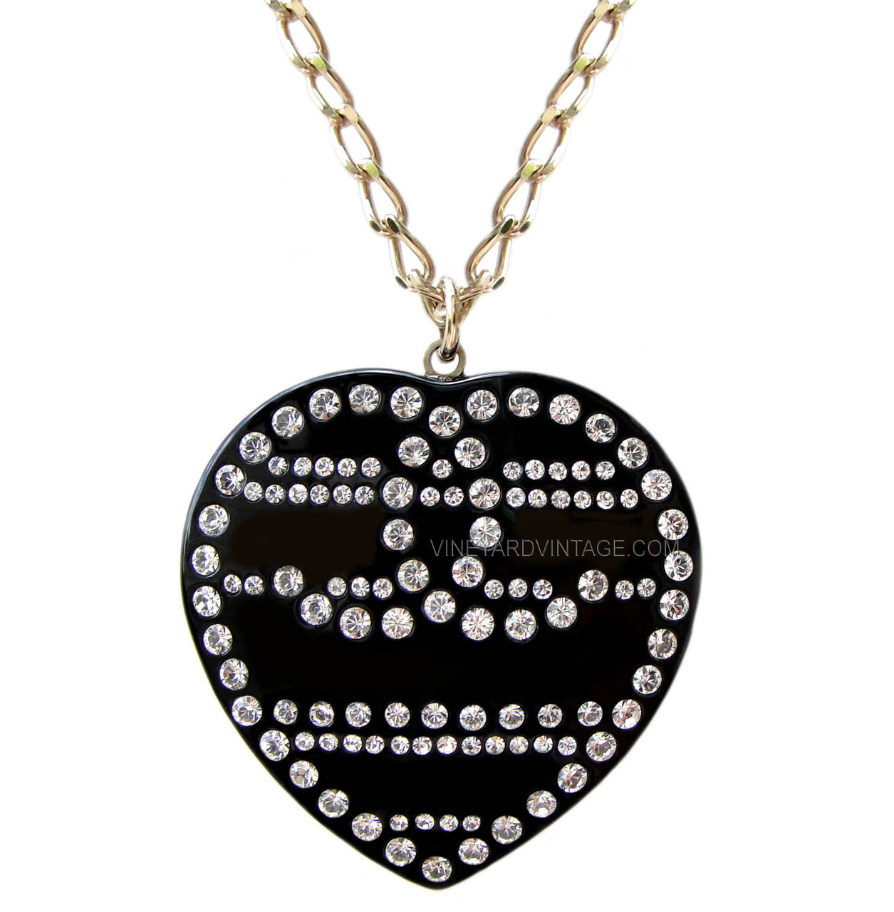 Chanel Black Resin Crystal Hearts Pendant Necklace - Yoogi's Closet