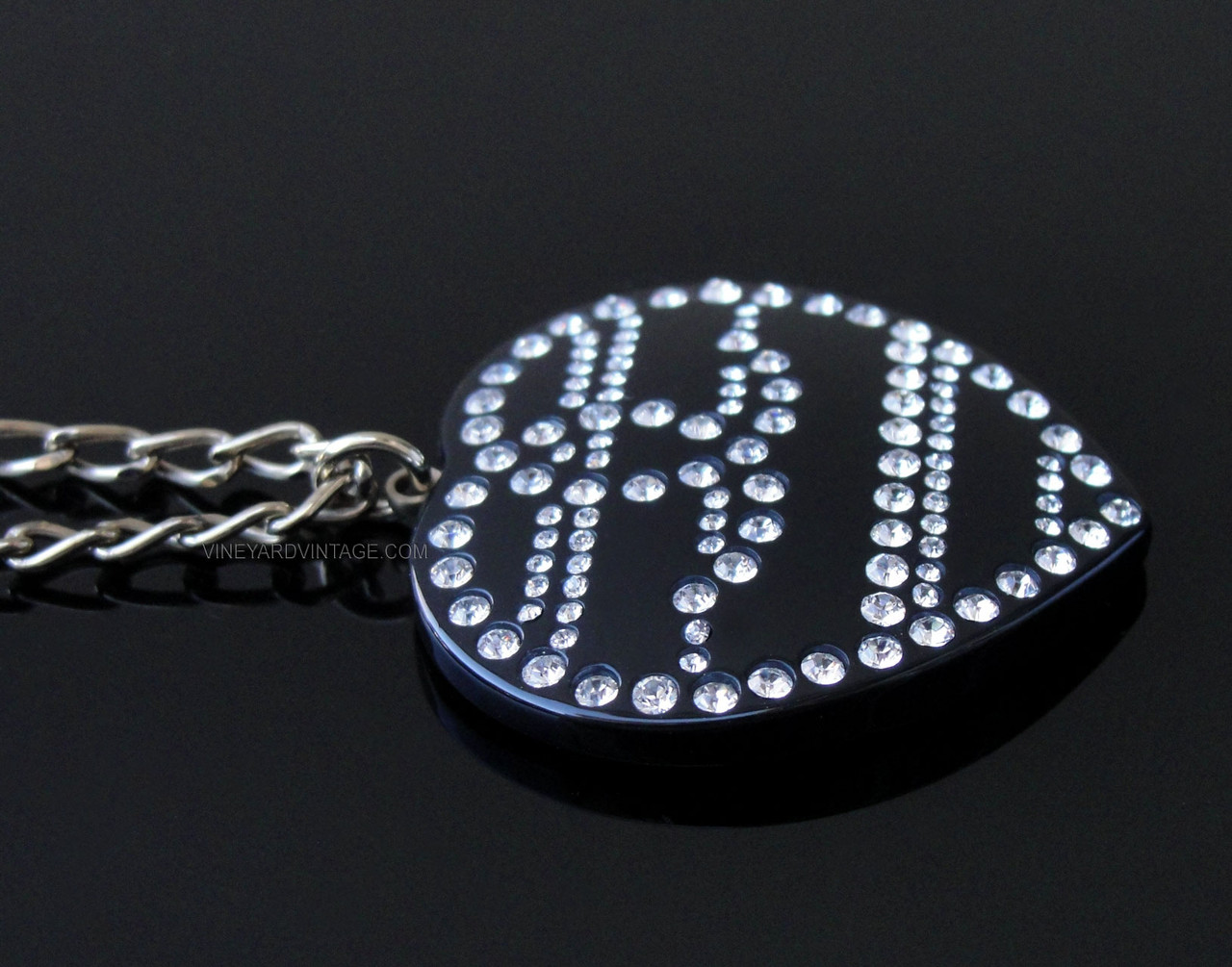 Chanel Black Heart & Crystal CC Logo Necklace