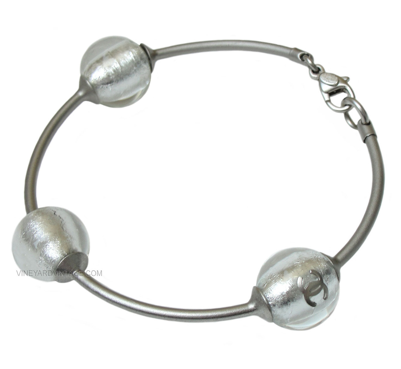 CHANEL VINTAGE GLASS ORB AND CC LOGO BANGLE BRACELET