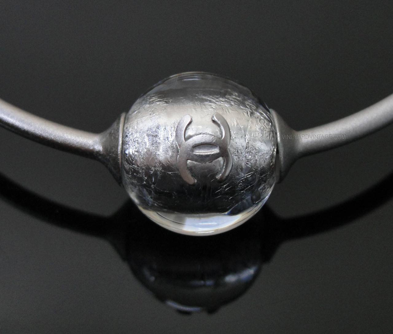 CHANEL VINTAGE GLASS ORB AND CC LOGO BANGLE BRACELET