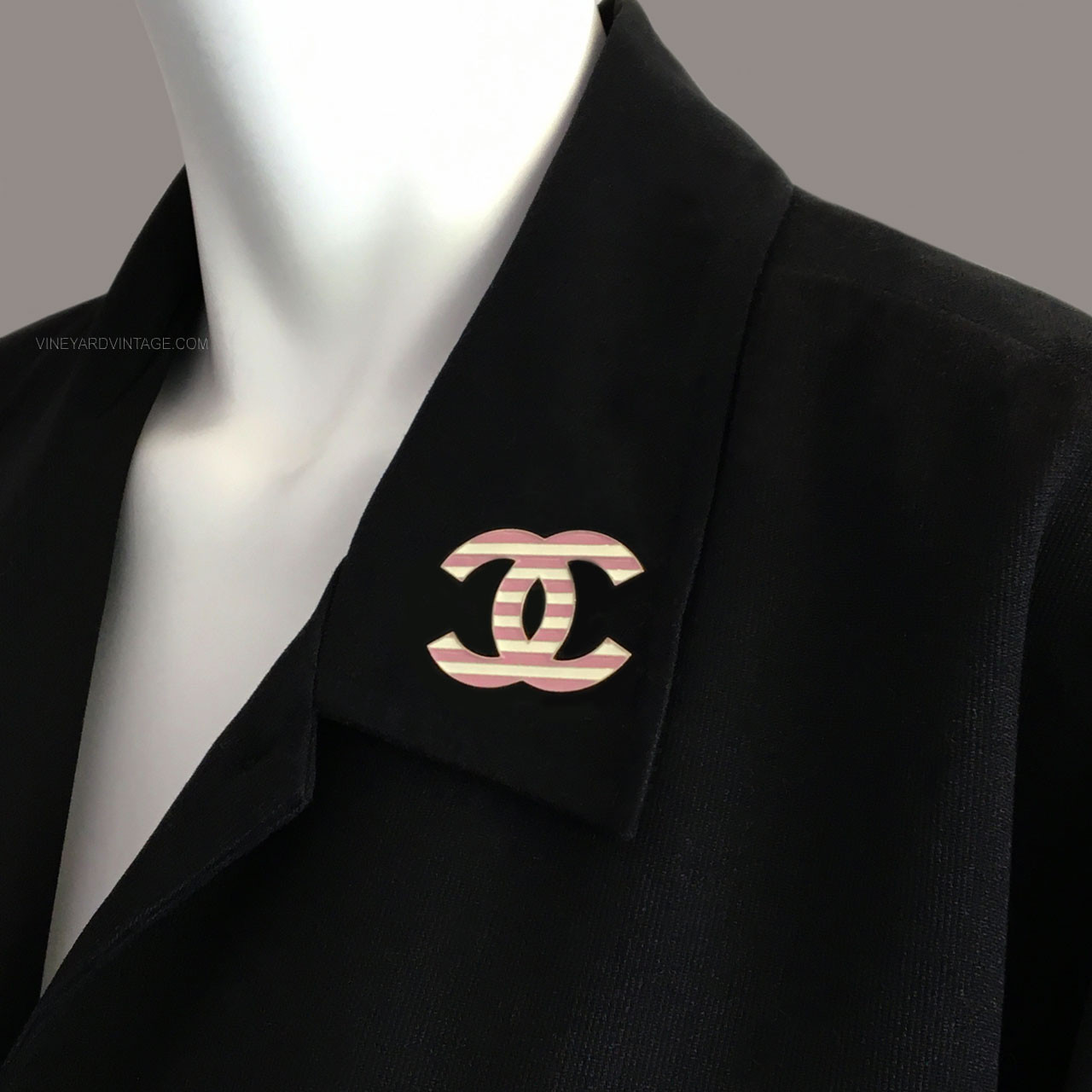 Chanel Cruise Collection Pink & White Striped Pin