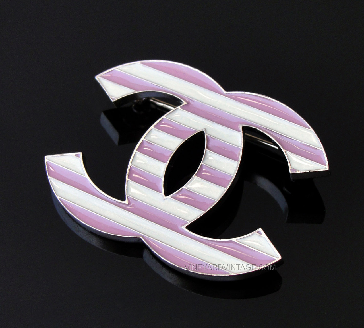 CHANEL CRUISE COLLECTION PINK & WHITE STRIPED PIN