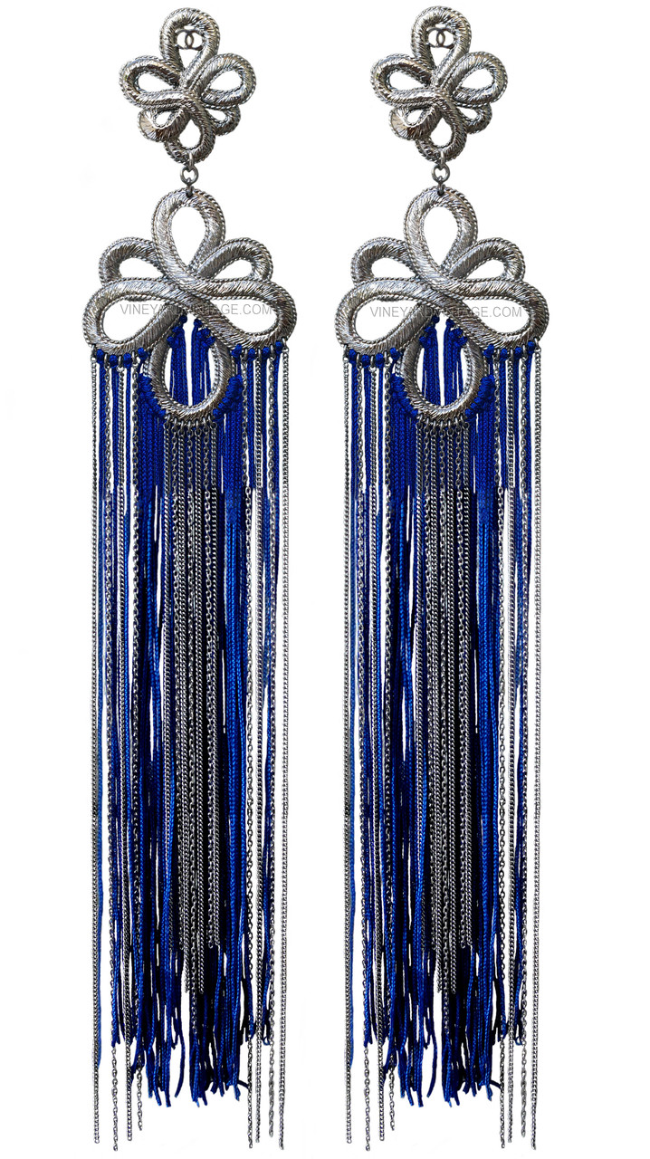 Chanel 10 Paris-Shanghai Ornate Silk Tassel Earrings As Seen on Dita Von Teese