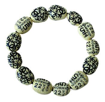 Chanel Stretchy Graffiti Patterned Beaded Bracelet